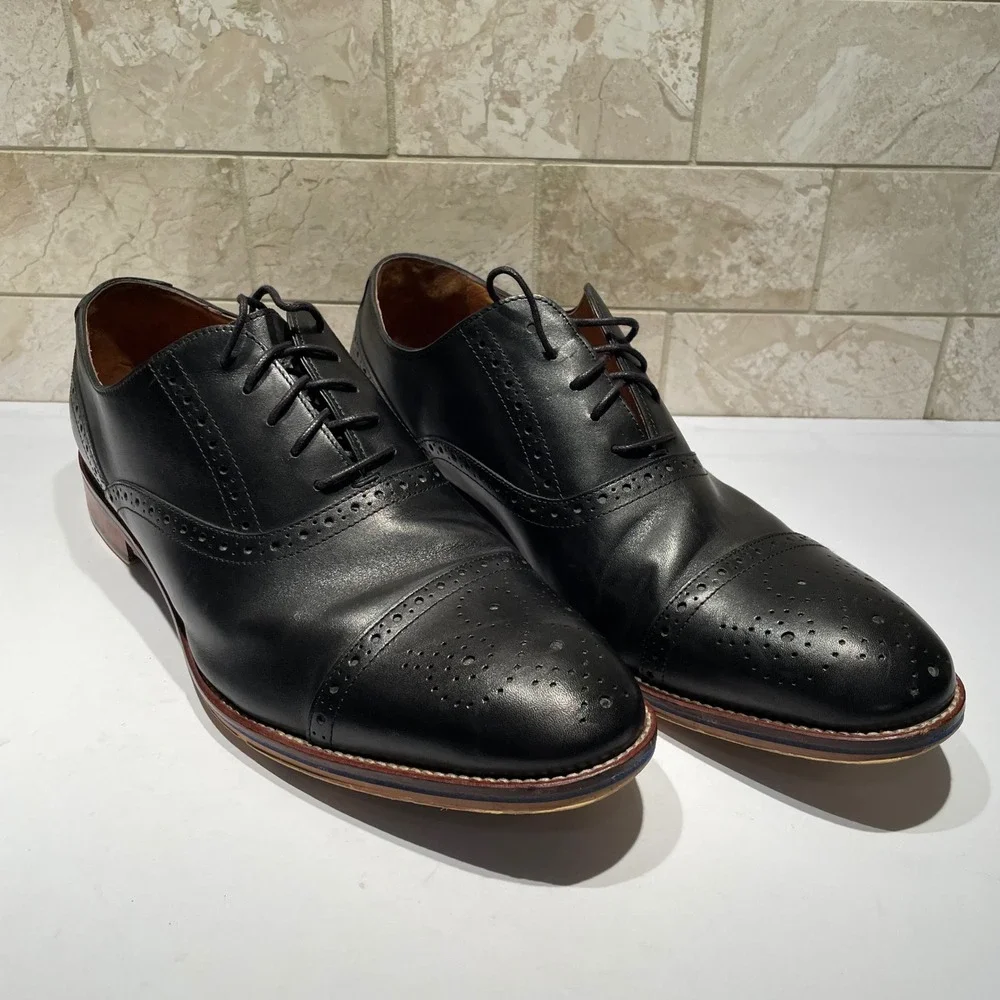 Johnston & Murphy Mens‎ Black Leather Wingtip Oxford Dress Shoes 13W 20-8681